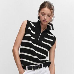 Mango Sleeveless Vest Top Black and White with Zip